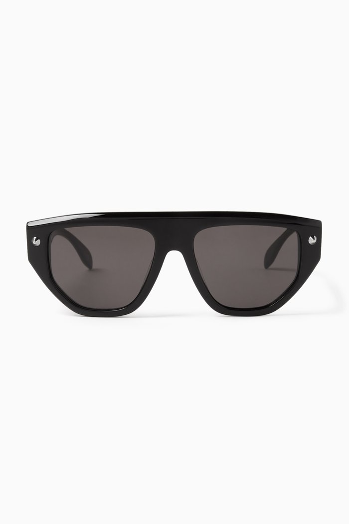

Studded Rectangular Sunglasses in Recycled Acetate, Black