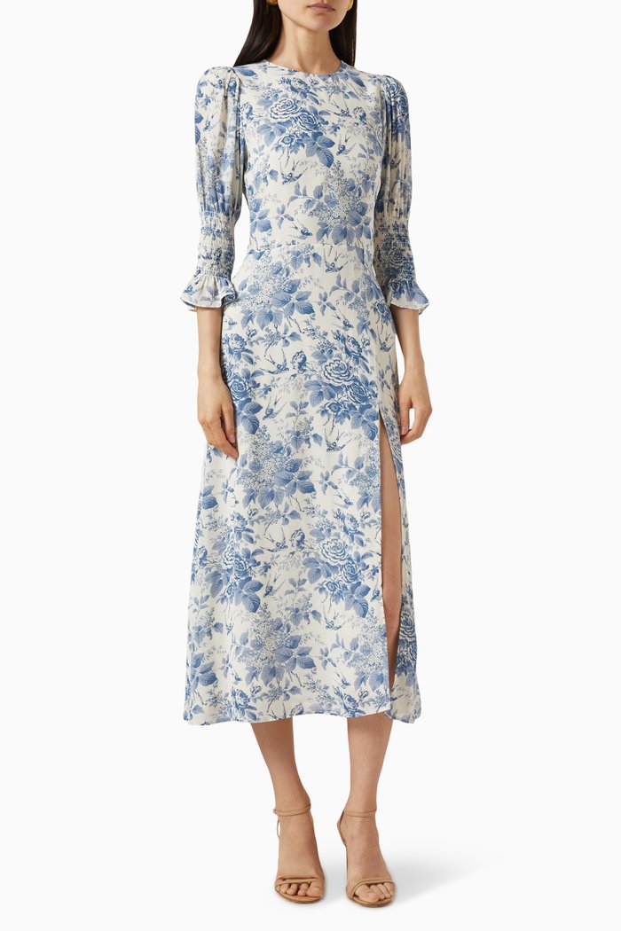 

Carolena Floral Midi Dress in Viscose, Multicolour