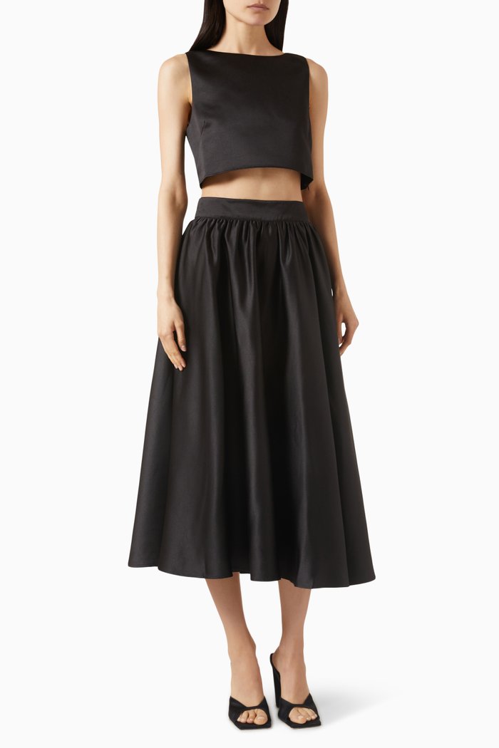 

Andy Crop Top & Midi Skirt Set in Satin, Black