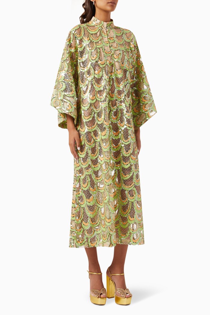 Scalloped Kaftan in Sequins, Multicolour