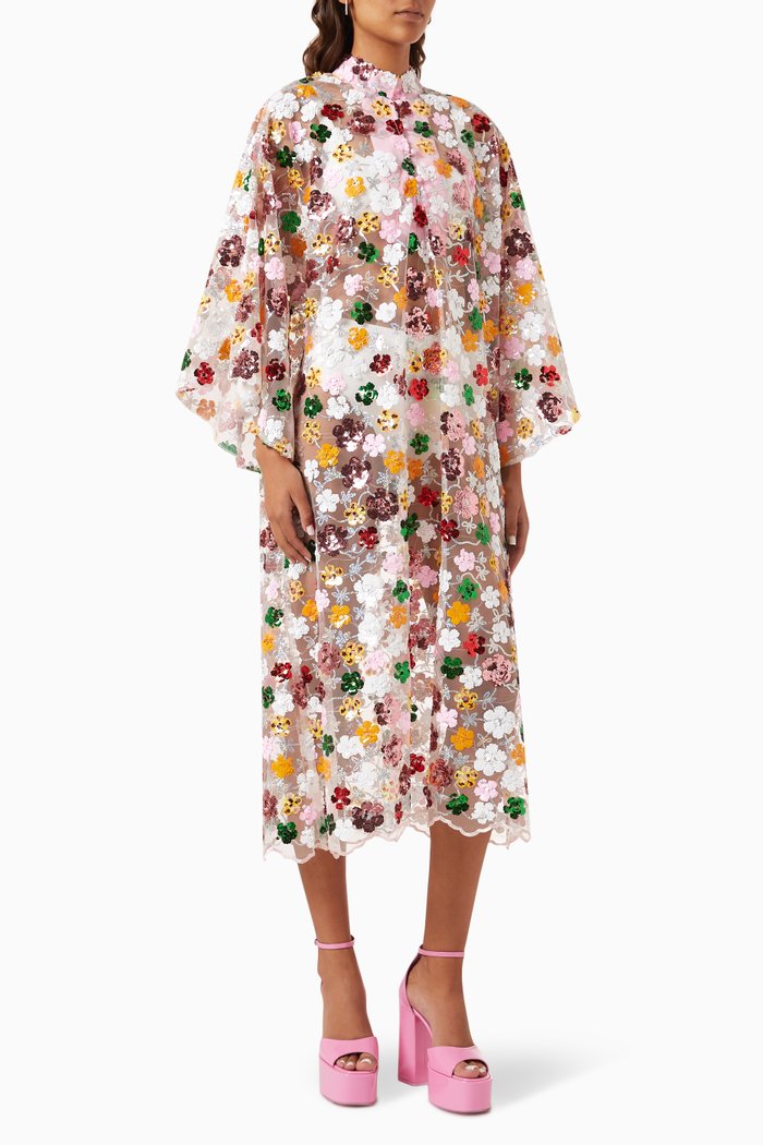 

Poppy Floral Kaftan in Sequins, Multicolour