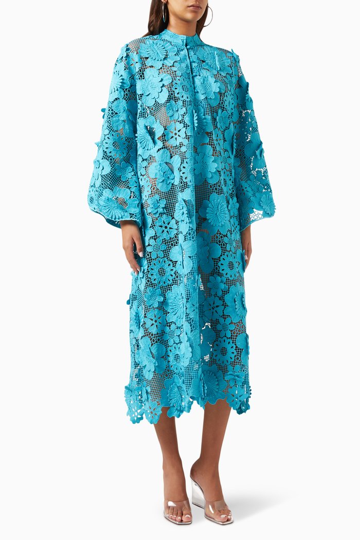 

Peacock Kaftan in Lace, Blue