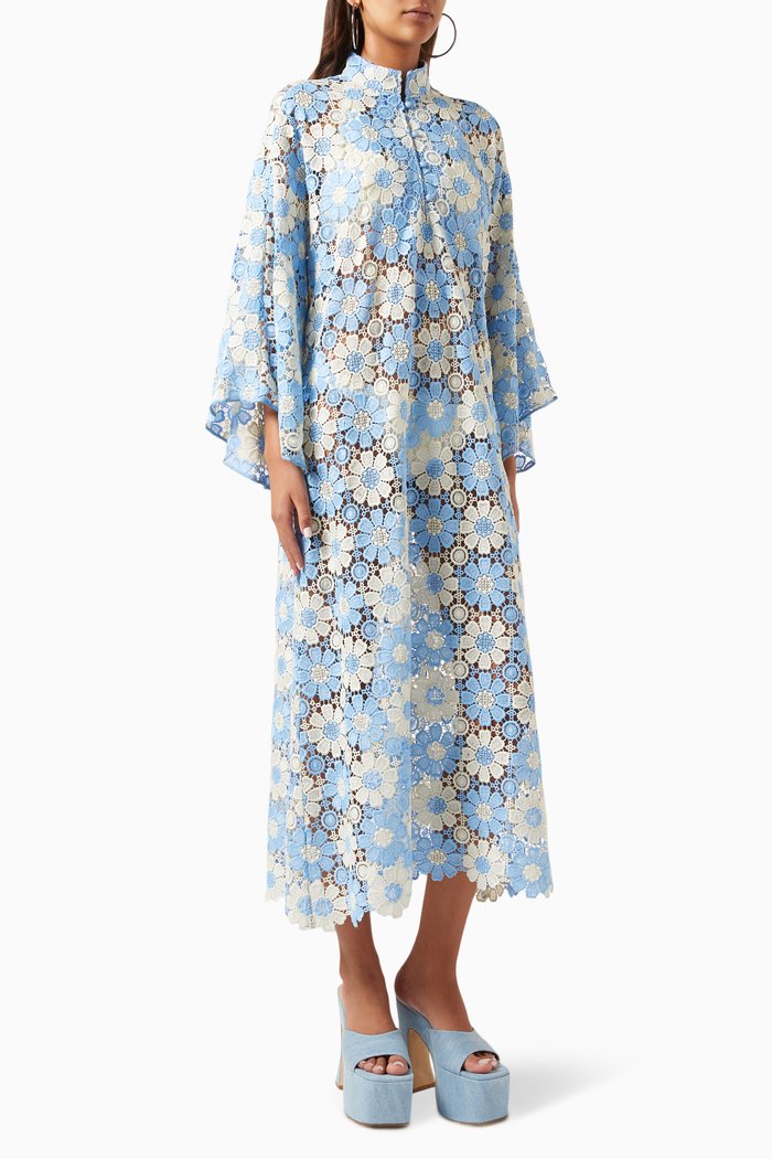 Floral Kaftan in Lace, Blue