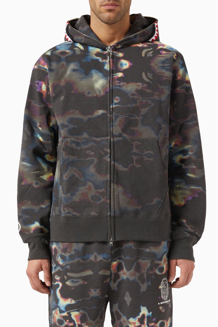 

Thermography Shark Full-zip Hoodie in Cotton-terry, Black