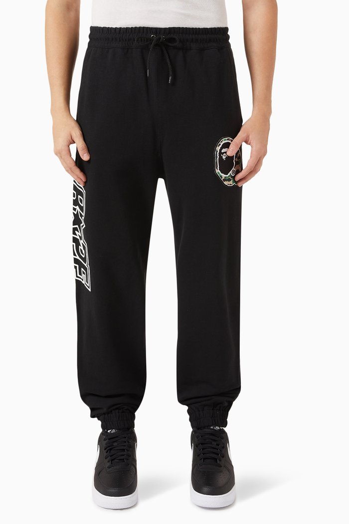 

Logo Patchwork Sweatpants in Cotton Fleece, Black