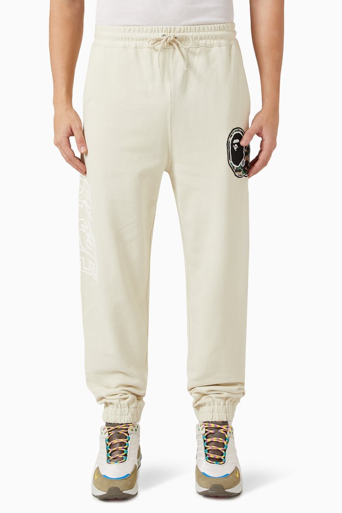 Logo Patchwork Sweatpants in Cotton Fleece, White