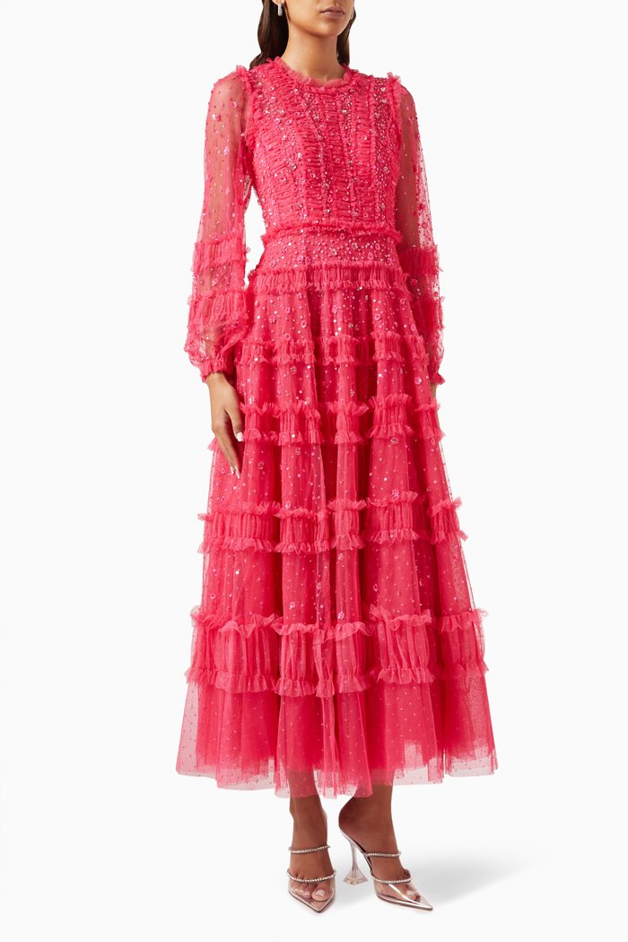

Violet Shimmer Sequin-embellished Ankle Gown in Tulle, Pink