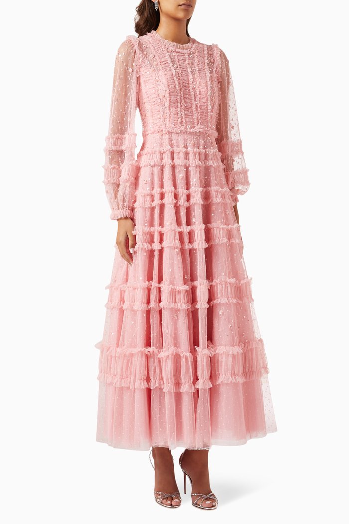 

Violet Shimmer Sequin-embellished Ankle Gown in Tulle, Pink