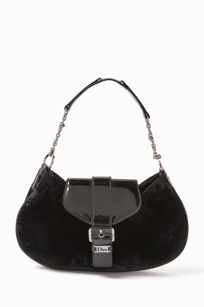 

Chain Shoulder Bag in Velvet, Black