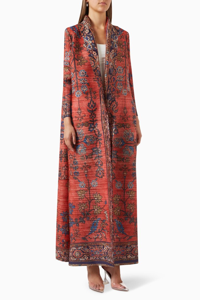 

Printed Abaya in Plisse Fabric, Red