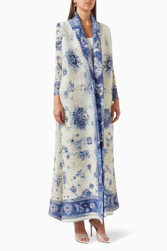 

Printed Abaya in Plisse Fabric, White
