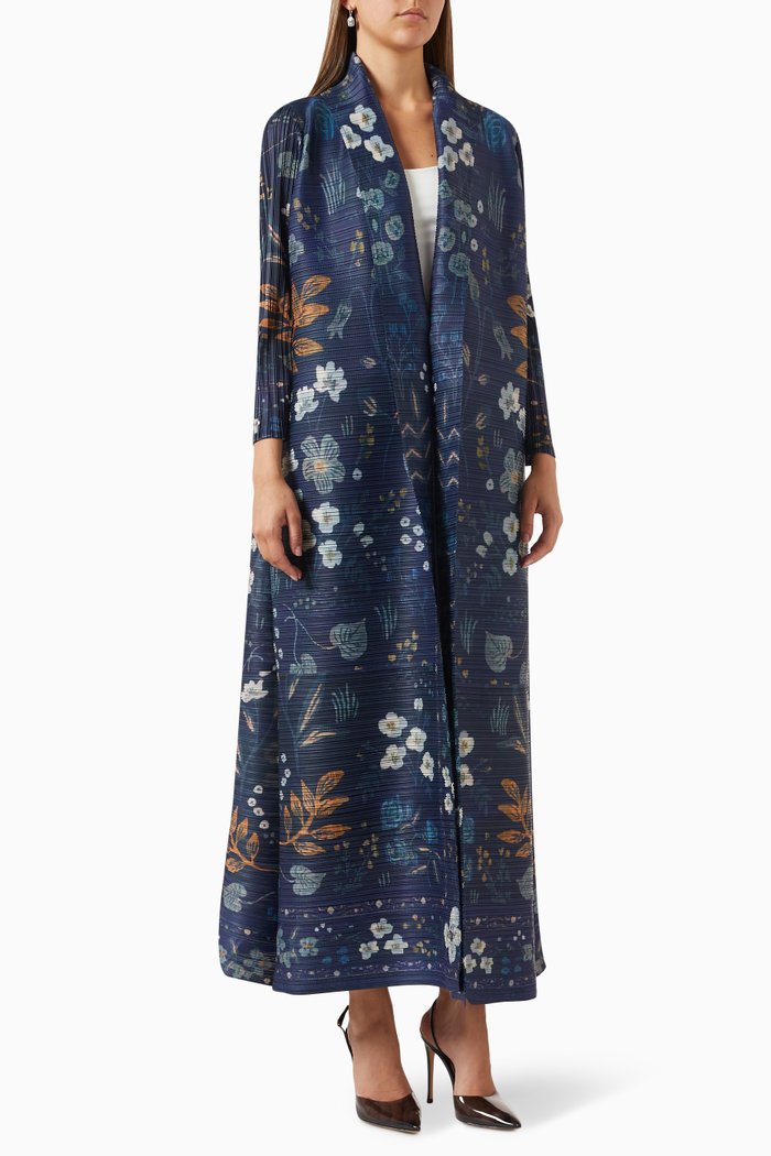 

Printed Abaya in Plisse Fabric, Blue