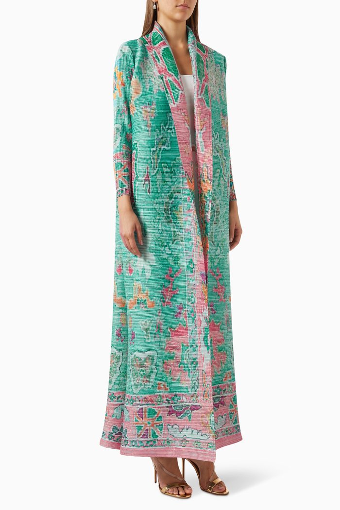 

Printed Abaya in Plisse Fabric, Blue