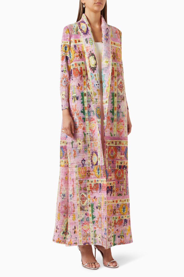

Printed Abaya in Plisse Fabric, Multicolour