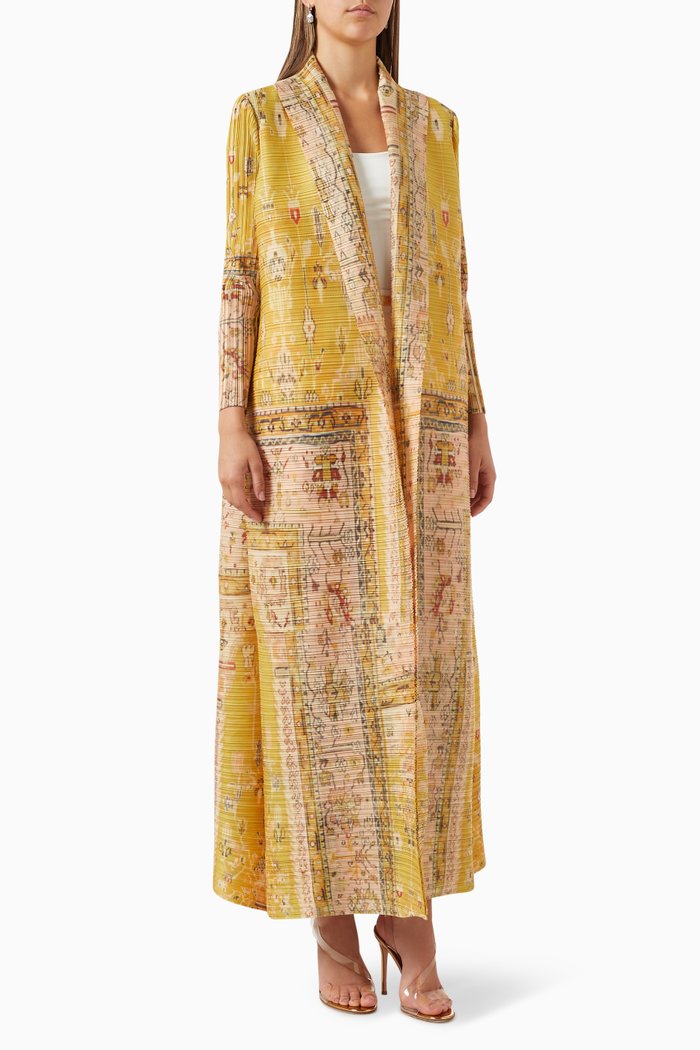

Printed Abaya in Plisse Fabric, Yellow