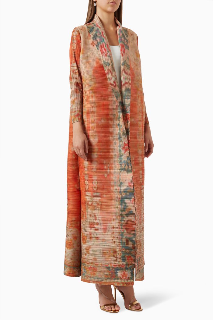 

Printed Abaya in Plisse Fabric, Orange