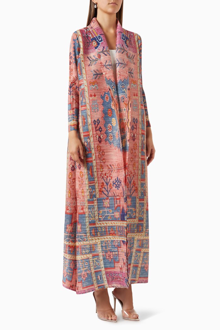 

Printed Abaya in Plisse Fabric, Multicolour