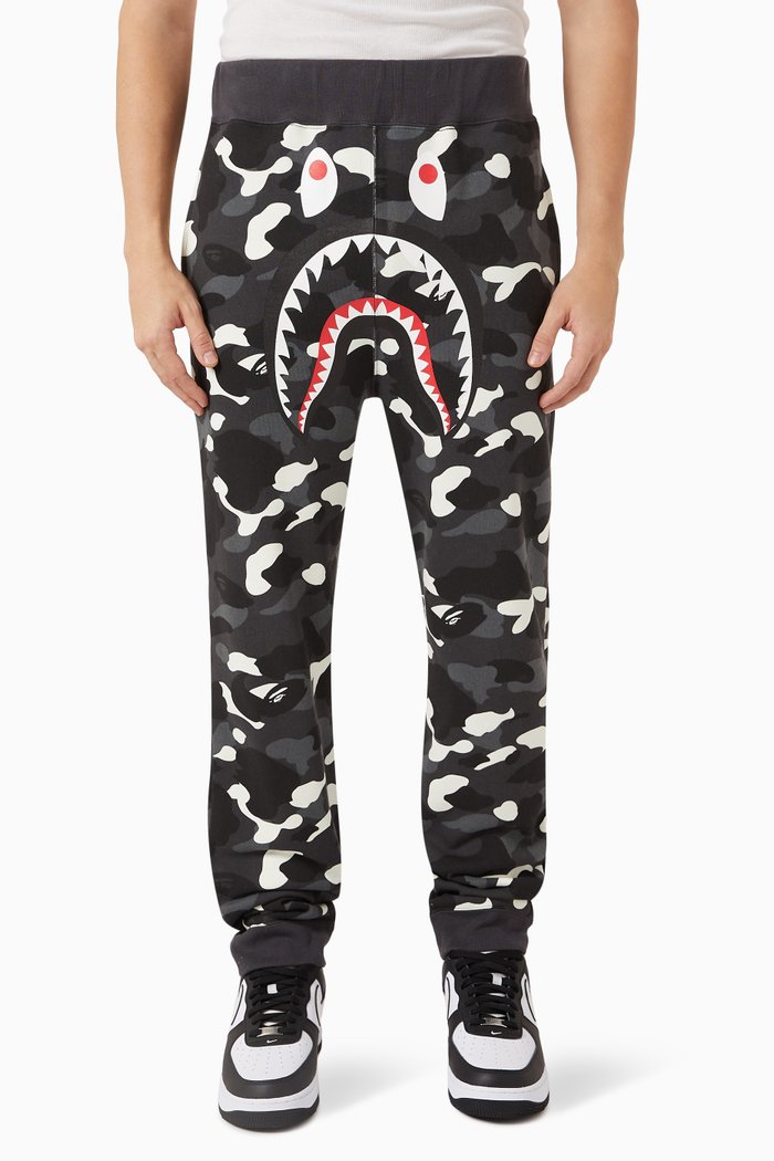 

City Camo Shark Track Pants in Cotton Fleece, Black