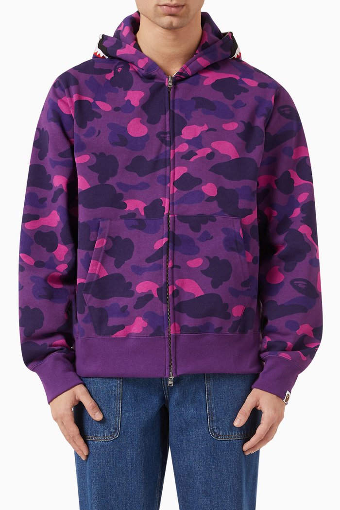 

Color Camo Shark Hoodie in Cotton, Purple