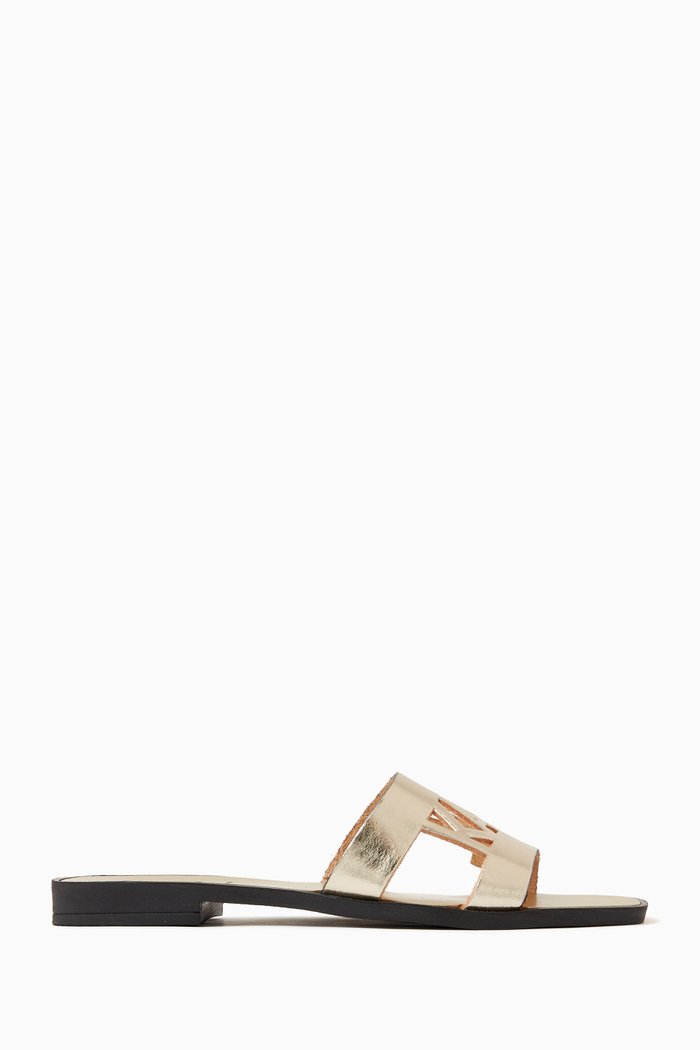 

Skoot II KARL Cut-out Flat Sandals in Metallic Leather, Gold