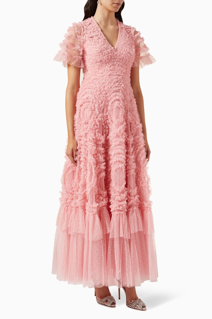 

Verity Ruffled Gown in Recycled Tulle, Pink