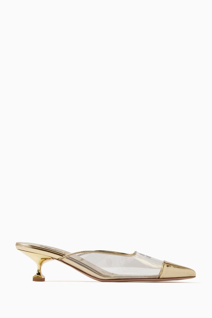 

45 Mules in Metallic Leather & Plexiglas, Gold