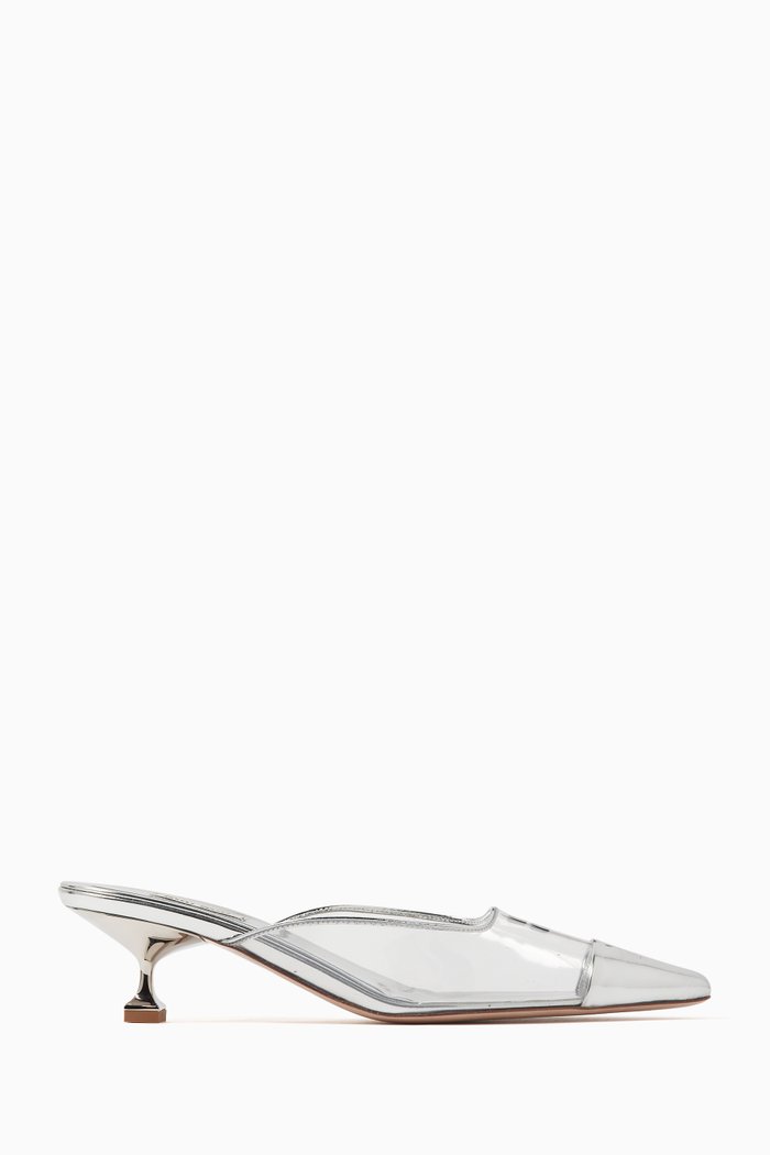 

45 Mules in Metallic Leather & Plexiglas, Silver