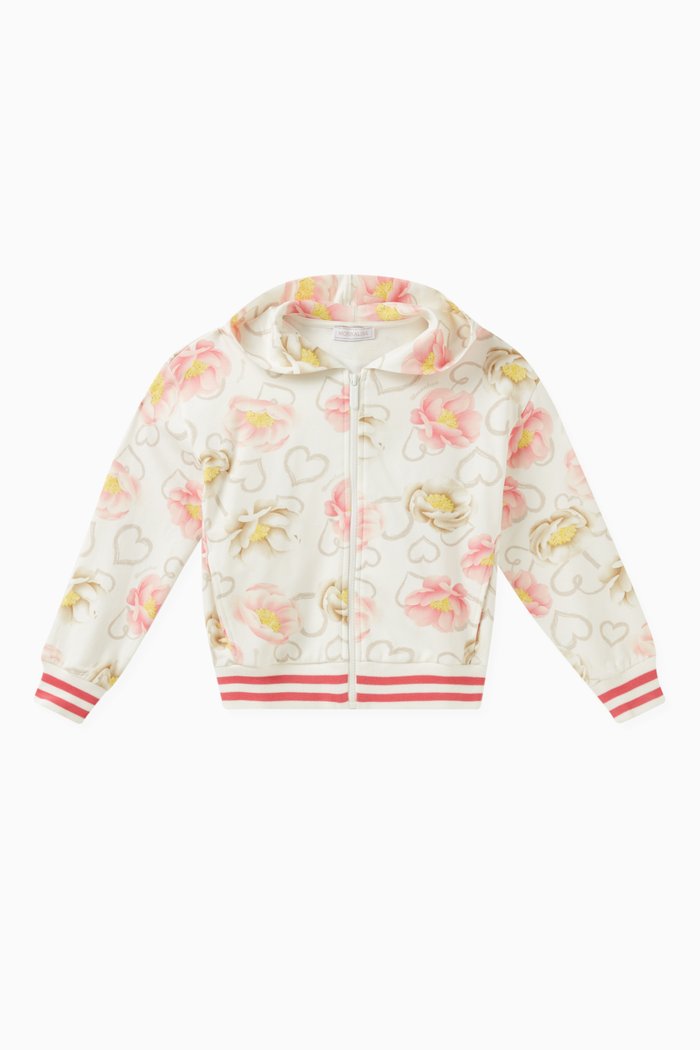 

Floral-print Hoodie in Cotton, White