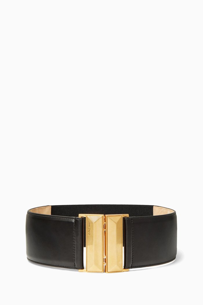 

Diamond Lock Belt in Polished Leather, Black
