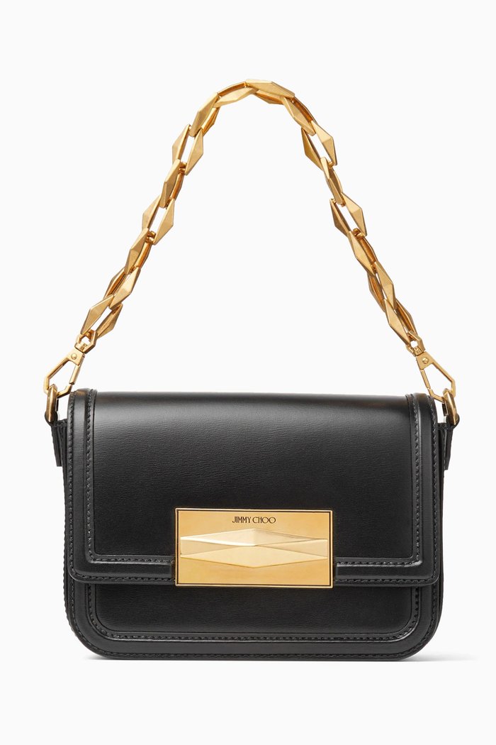 Diamond Crossbody Bag in Leather, Black