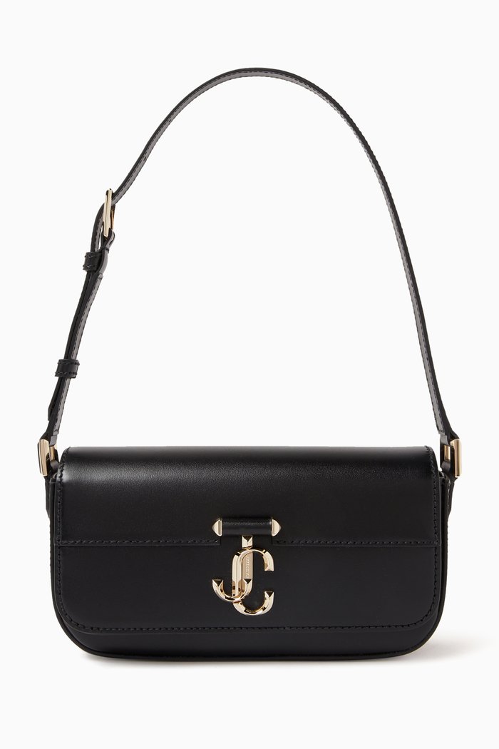 Mini Avenue Shoulder Bag with JC Emblem in Leather, Black