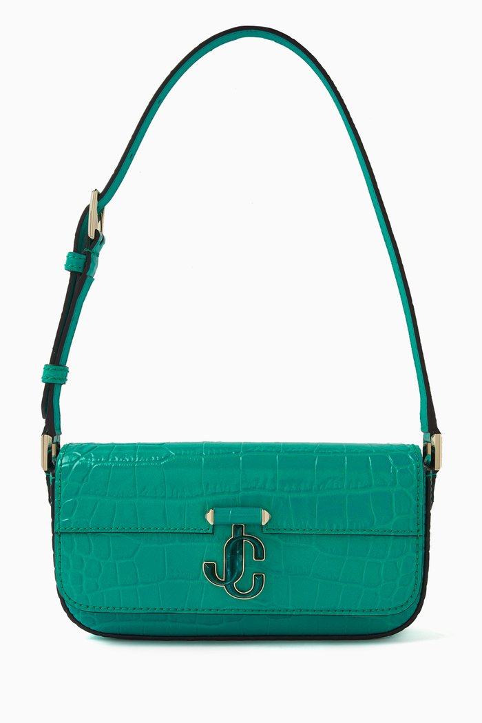 

Avenue Mini Shoulder Bag in Croc-embossed Leather, Blue
