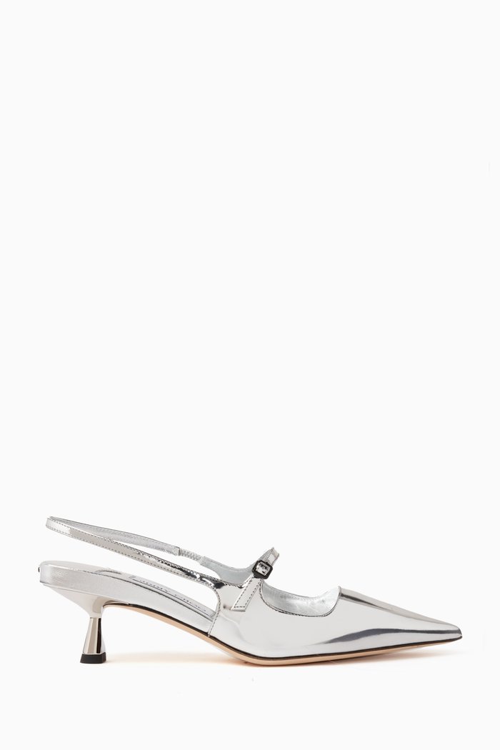 

Didi 45 Slingback Mules in Metallic Leather, Silver