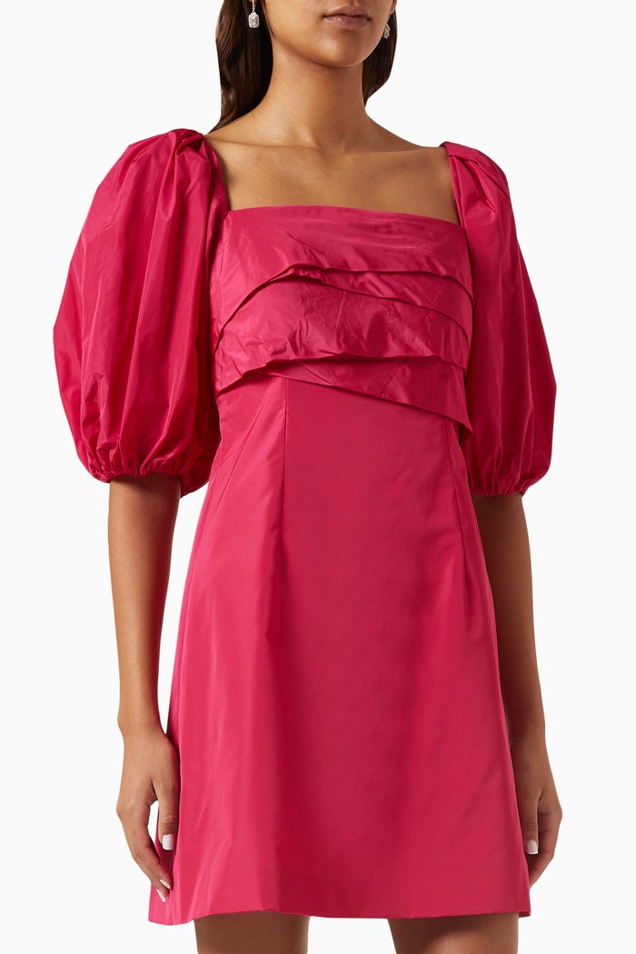 

Balloon-sleeves Mini Dress in Crepe, Pink