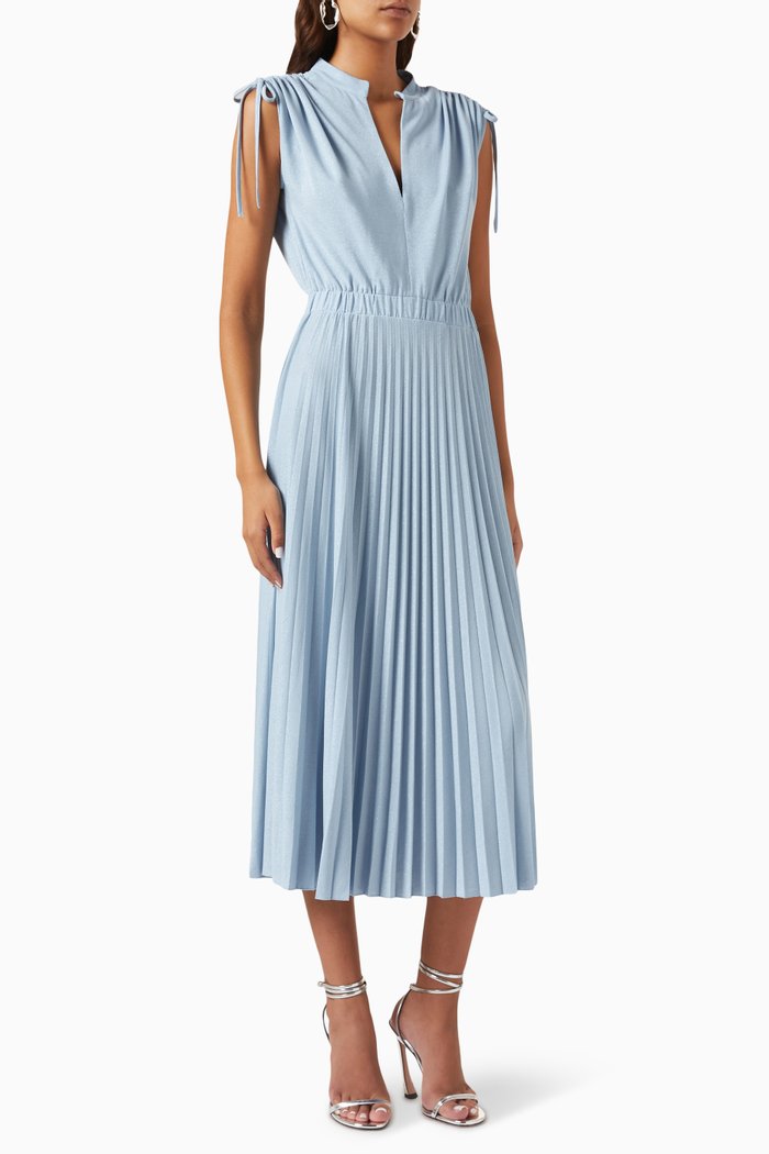 

Pleated Midi Dress in Jersey, Blue