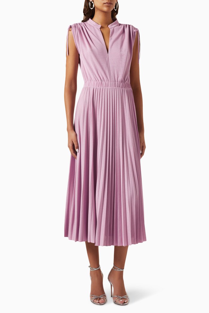

Pleated Midi Dress in Jersey, Purple