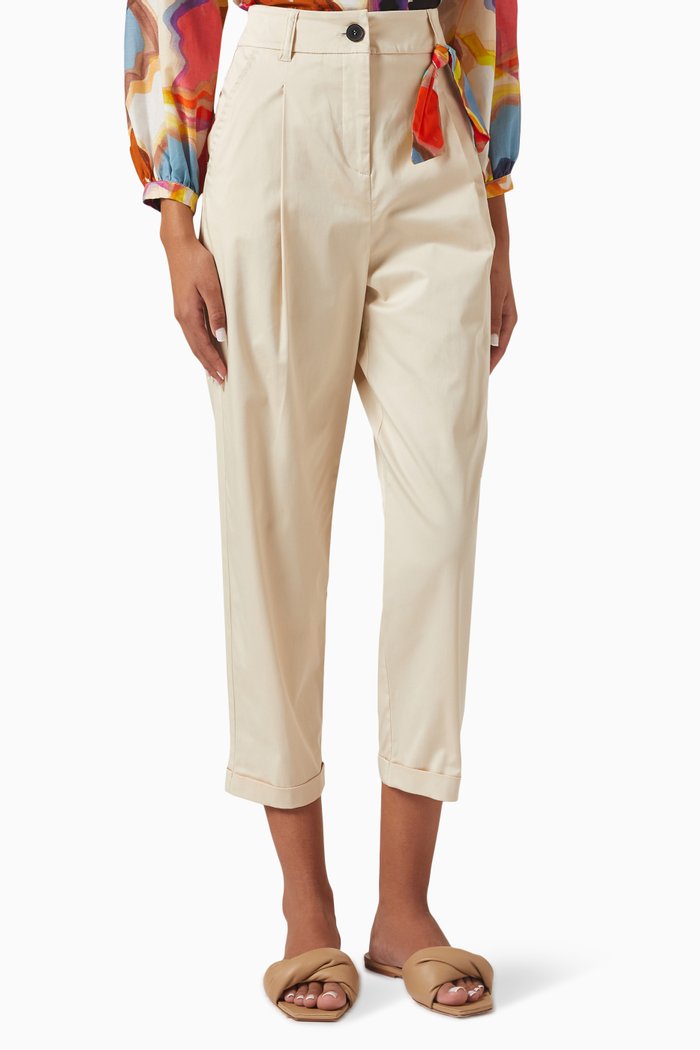 Cropped Pants in Stretch-cotton, Neutral