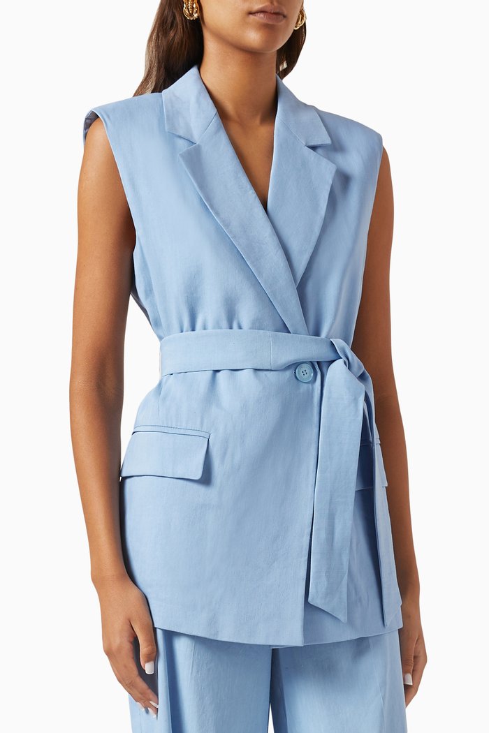 

Sleeveless Blazer in Stretch-linen, Blue