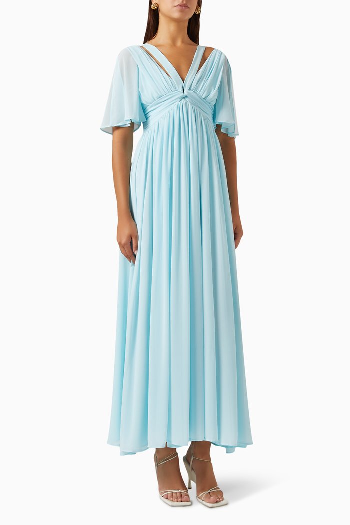 

Flared Maxi Dress in Georgette, Blue