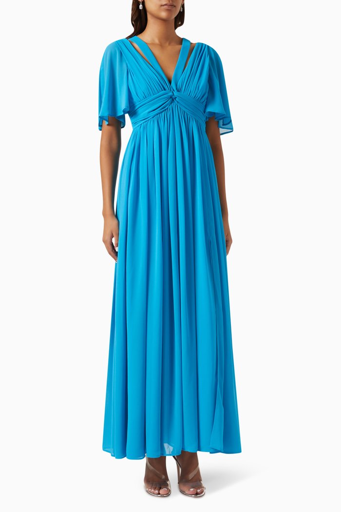 

Flared Maxi Dress in Georgette, Blue