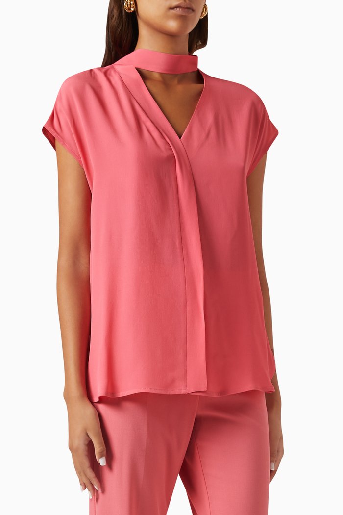 

Scarf-tie Blouse in Crepe, Pink