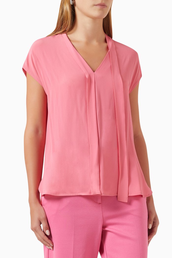 

Scarf-tie Blouse in Crepe, Red