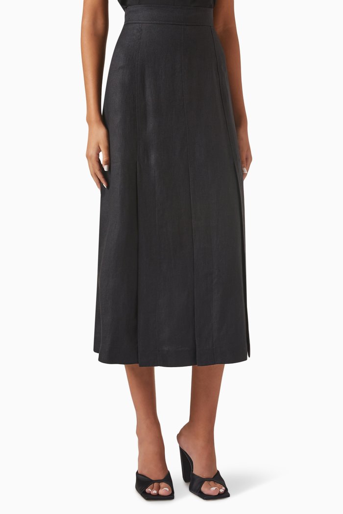 

Fulviia Classic Midi Skirt in Linen, Black