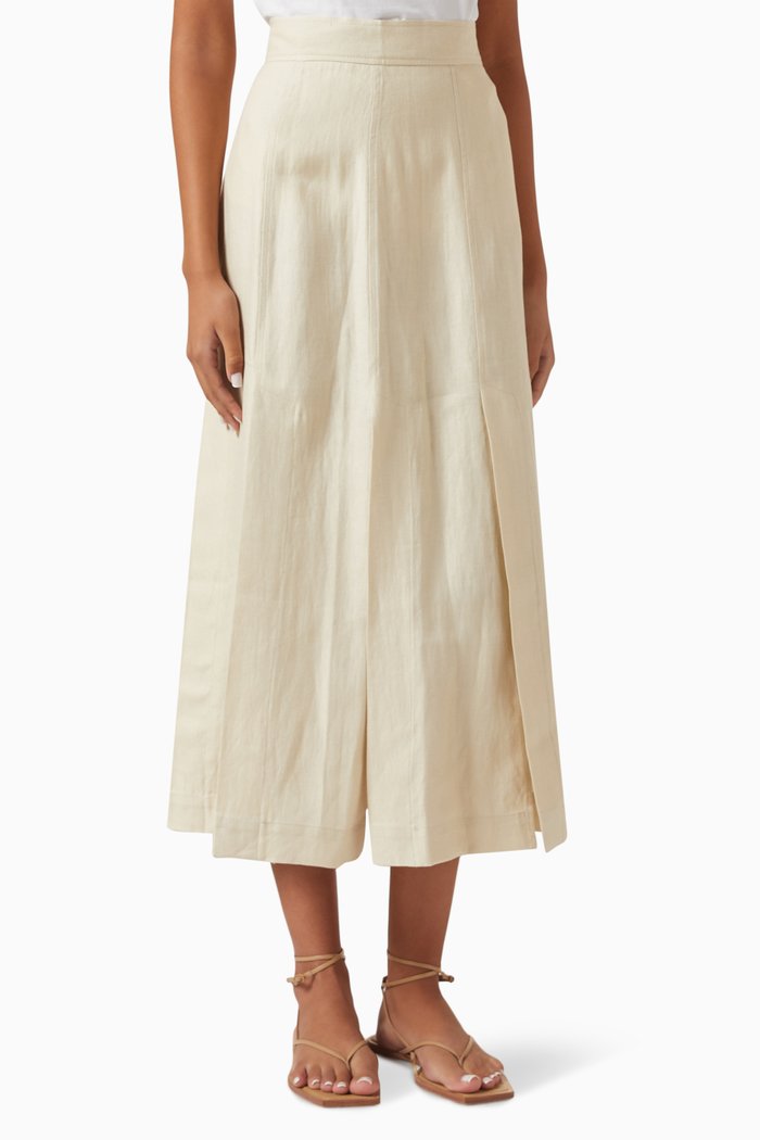 

Fulviia Classic Midi Skirt in Linen, Neutral