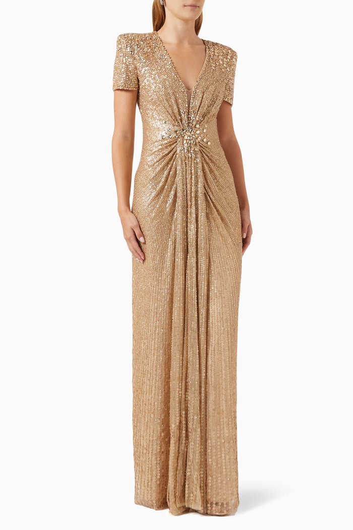 

Momoka Embellished Maxi Dress in Tulle, Gold