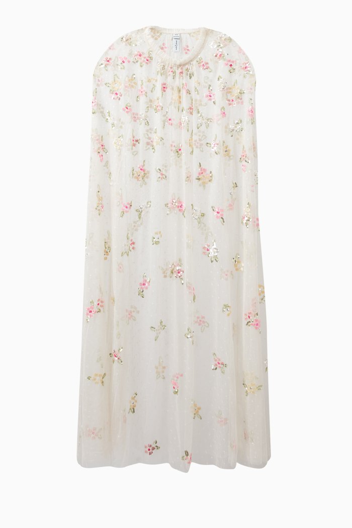 

Freesia Shimmer Sequin-embellished Midi Cape in Tulle, Neutral