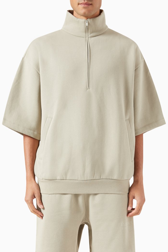 

Half-zip Quarter-sleeve Shirt in Cotton-blend Fleece, Grey