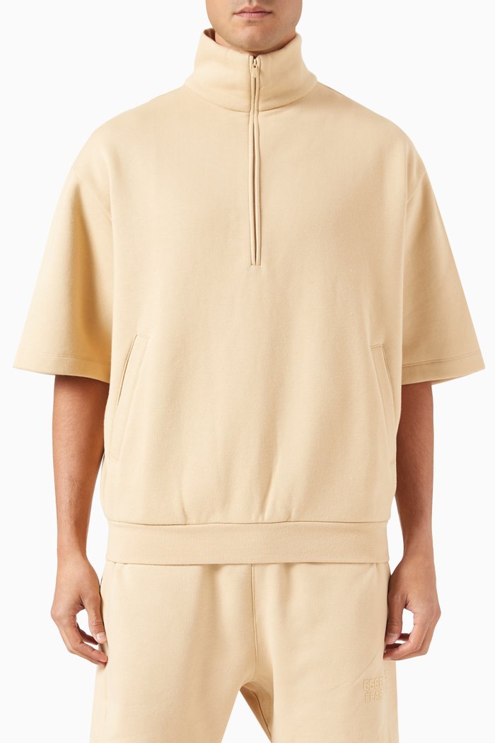 

Half-zip Quarter-sleeve Shirt in Cotton-blend Fleece, Neutral