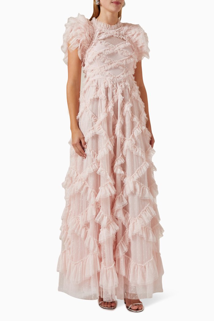 

Genevieve Ruffled Gown in Tulle, Pink