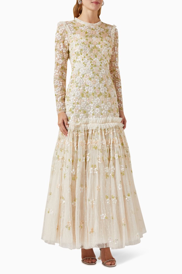 

Brianna Embellished Gown in Recycled Tulle, Neutral